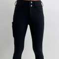 Black Zipper Riding Leggings cu buzunar