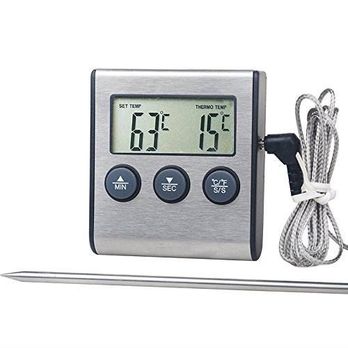 Sonde en acier inoxydable Grand thermomètre de cuisson numérique LCD