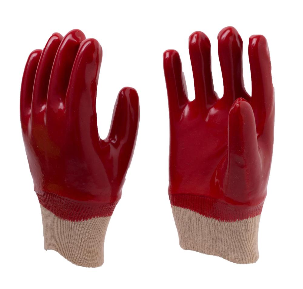 Guantes de trabajo totalmente revestidos de PVC rojo