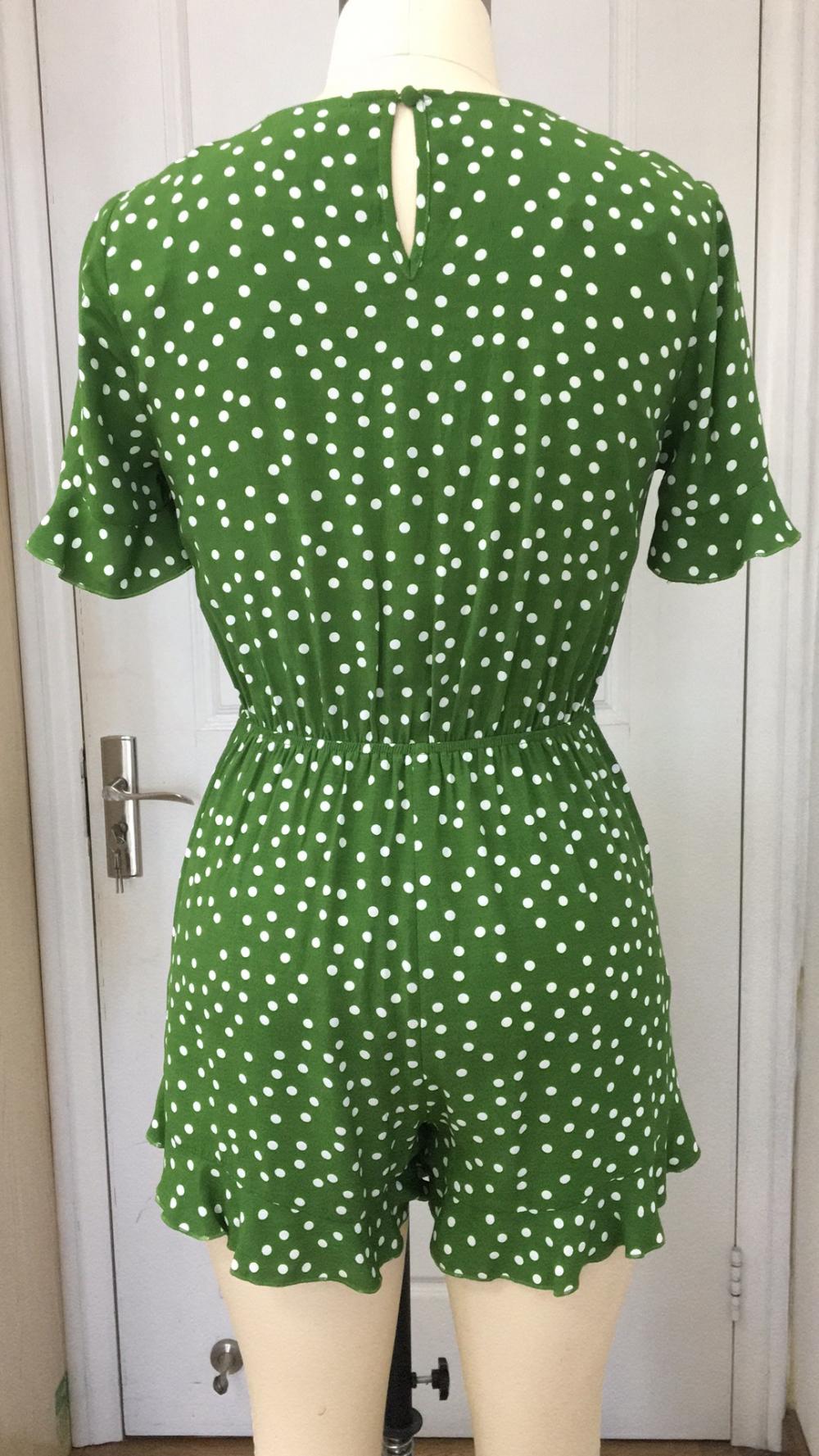 Green Ruffle Polka Dots Strampler