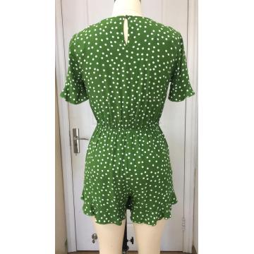 Green Ruffle Polka Dots Strampler