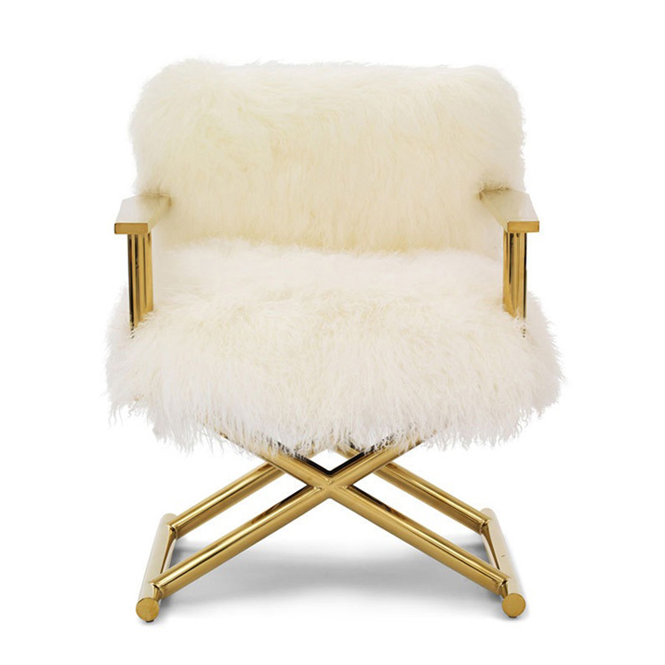 Modern Style Luxurious White Wool Golden Legs Italian Design Chair