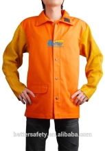 Leather Sleeves Orange FR Cotton Fire Retardant Clothing, welding jacket