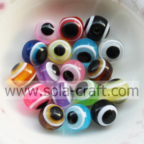 Bunte neue Großhandel 500pcs 10MM Harz Zebrastreifen Evil Eye Chunky Schmuck Loose Round Charms Perlen