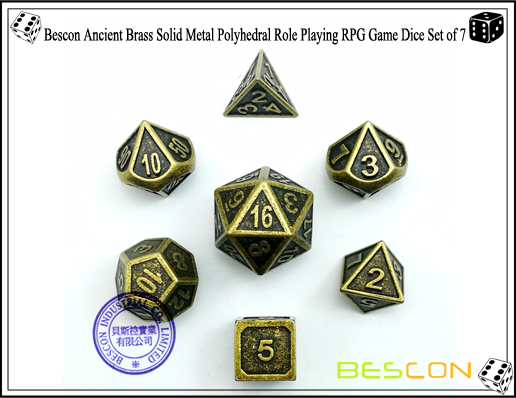 Bescon nuevo estilo antiguo latón de metal sólido rol poliédrico jugando juego de RPG conjunto de dados (7 morir en el paquete) -2 Bescon New Style Ancient Brass Solid Metal Polyhedral Role Playing RPG Game Dice Set (7 Die in Pack)-2