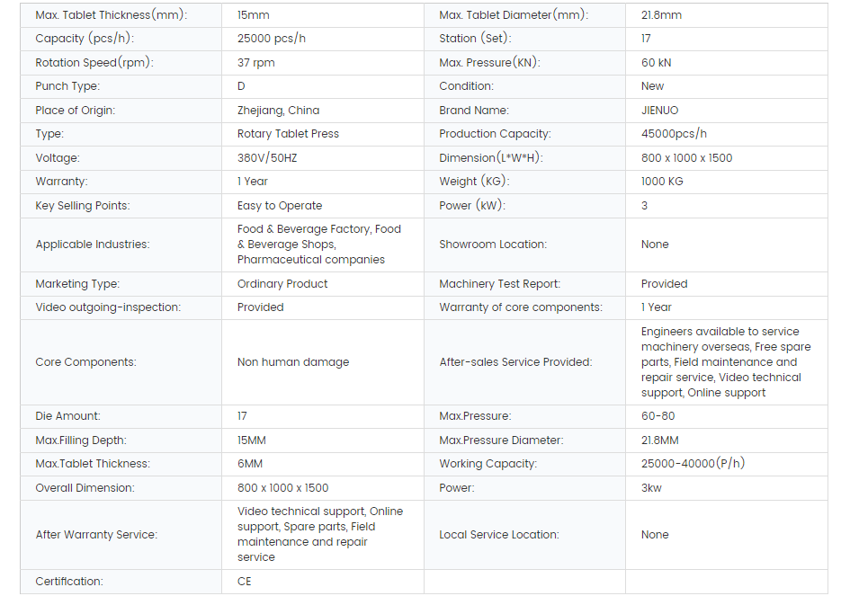 Máquina de compressão de comprimidos 25.000 unidades Tablet compression machine 25000 pch