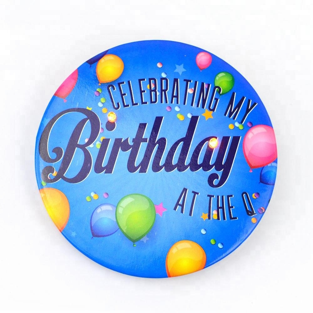 Printing tin led flash light custom pin button badge for birthday gifts