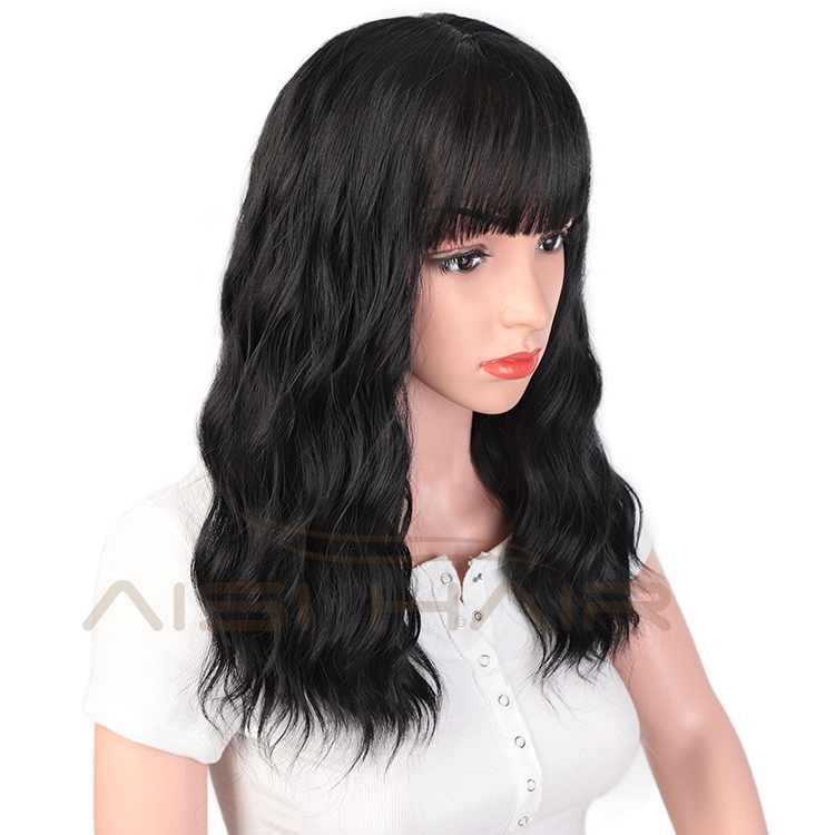 Bang Body Wave Heat Resistant Fiber Cosplay Wigs Long Nature Black Synthetic for White Black Women Wigs
