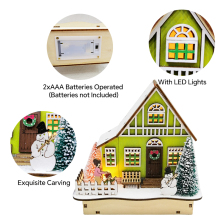 Colourful House Christmas Table Decorations With Wooden Laser Cut Christmas Scene And Light Up For Christmas Gift