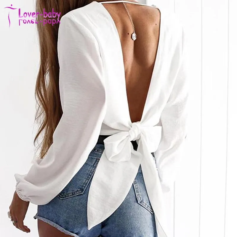 Two-Ways Wear Backless Knot Deep V-Neck Chiffon Blouse