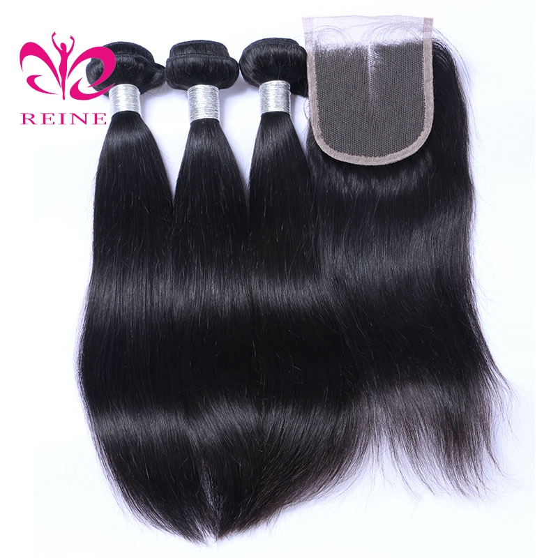 REINE HAIR Wholesale unprocessed raw hair bundles virgin brazilian Silky straight hair with closure