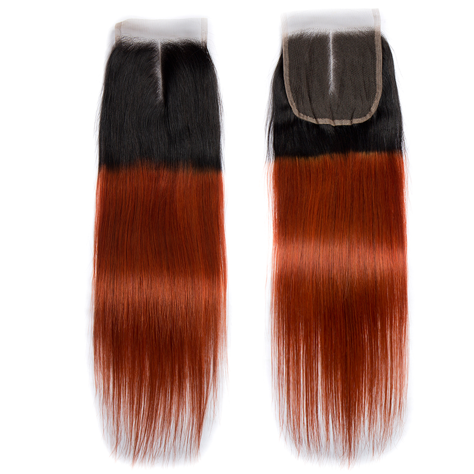 Sexy Lady Ombre 1B/ 350 Golden Blonde Orange Color Brazilian Straight Virgin Human Hair 3 Bundles With Middle Part Lace Closure