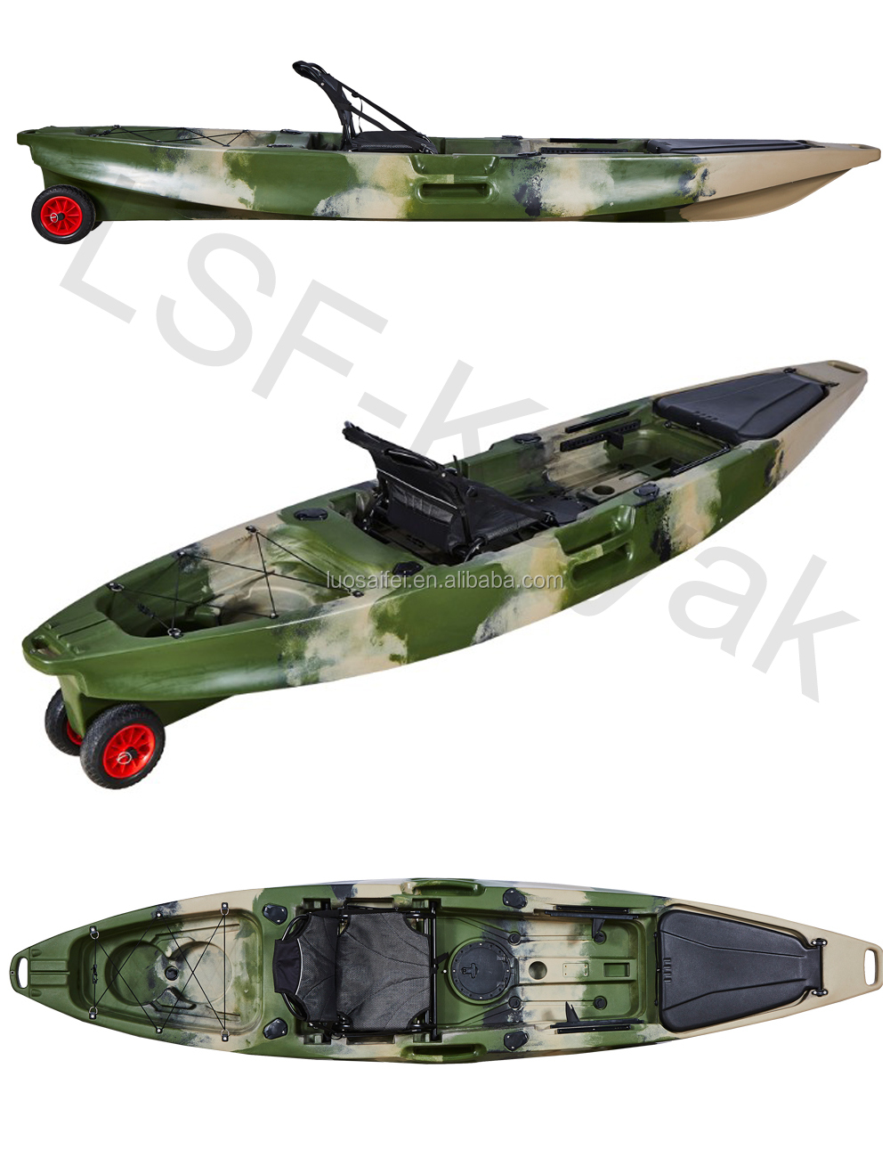 Multy function tandem 2+1 seat fishing kayak with aluminum frame seat in factory price