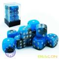 Dadu Bescon Two Tone Glowing D6 16mm 12pcs Set BIRU, 16mm Enam Sisi Die (12) Blok Glowing Dice