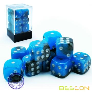 Bescon dos tonos dados luminosos D6 16mm 12pcs Set BLUE DAWN, 16mm Six Sided Die (12) Bloque de dados luminosos