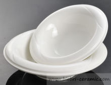 Super White Custom Design Logo Decal Artwork Decorated Ceramic Porcelain Bowls Hotel Restaurant Catering Party Banquet Servce