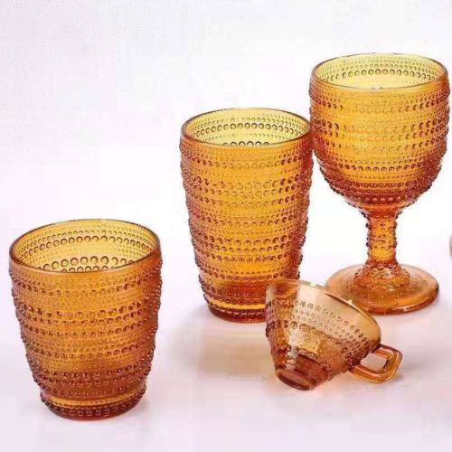 Small beads decorated glass drinking set glass tumber