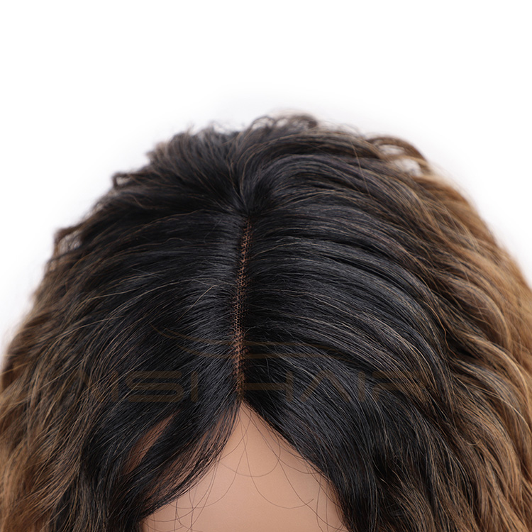 Aisi Hair Heat Resistant Synthetic Fiber Long Wavy Lace Part Wigs Ombre Brown Long Wave Wigs for American African Women