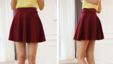 Solid Color Skater Mini Pleated Short Skirt Q303