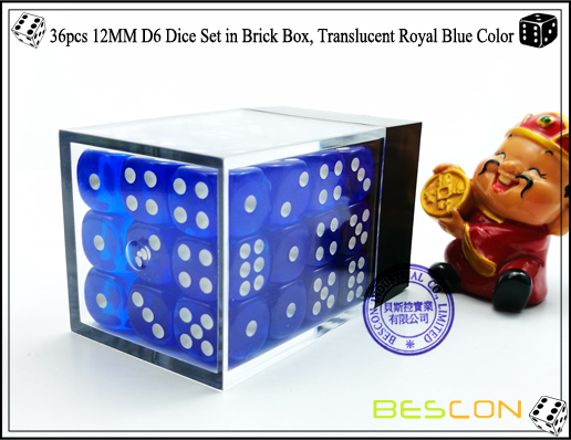 36pcs 12MM D6 Dice Set dans Brick Box, Translucent Royal Blue Color-3 36pcs 12MM D6 Dice Set in Brick Box, Translucent Royal Blue Color-3