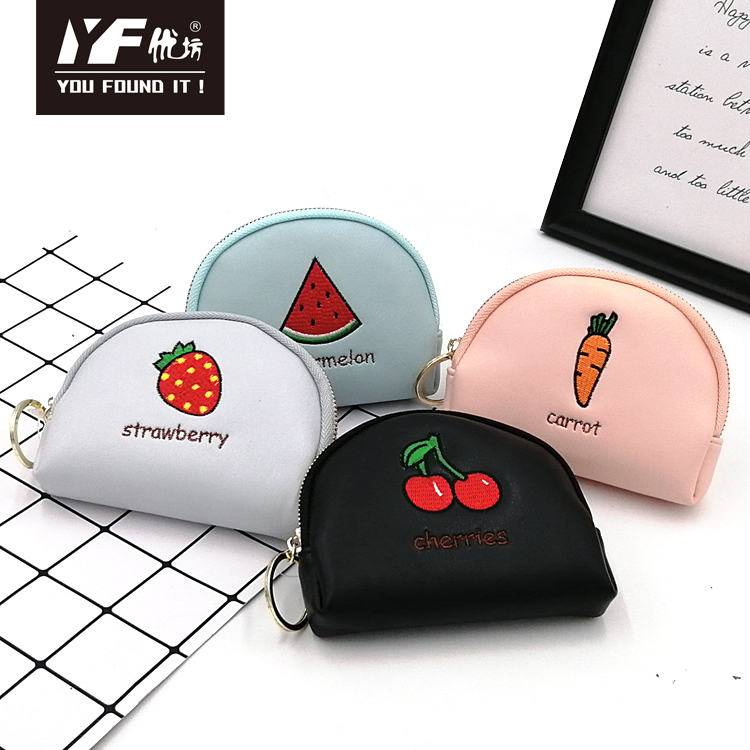 Embroidery fruit PU make up coin purse