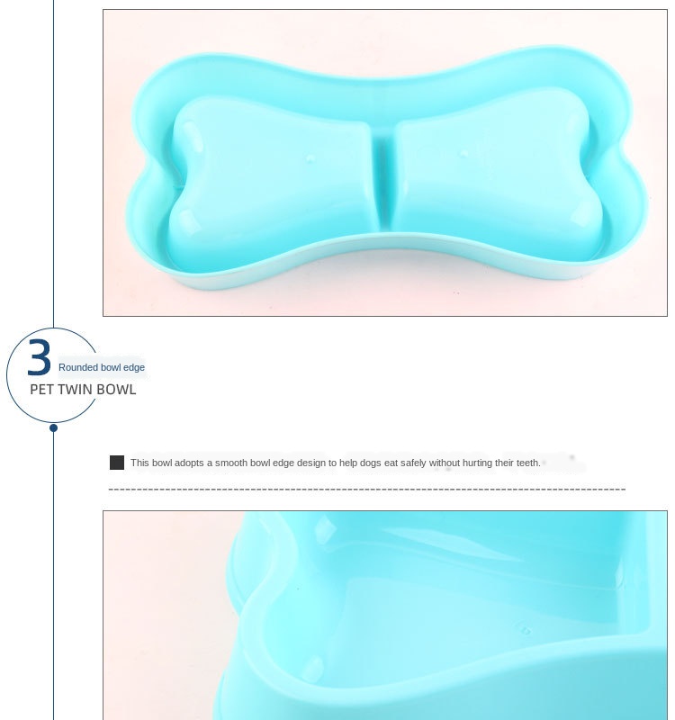 Pet Double Bowl Dog Bowl High Quality Plastic   Bone Shape Dog Double Two-in-one Pet Food Bowl