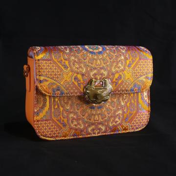 Luxury Bright Orange Handbag with Contrast Embroidery