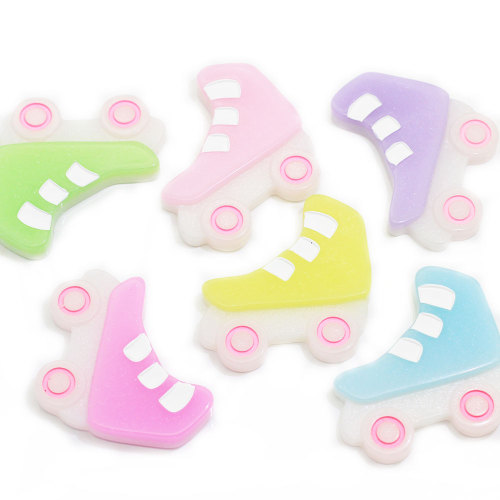 Manufacture Bulk 100pcs Cheap 3D Cute Colorful Roller Skating Shoes Beads Flat Back Resin Stickers