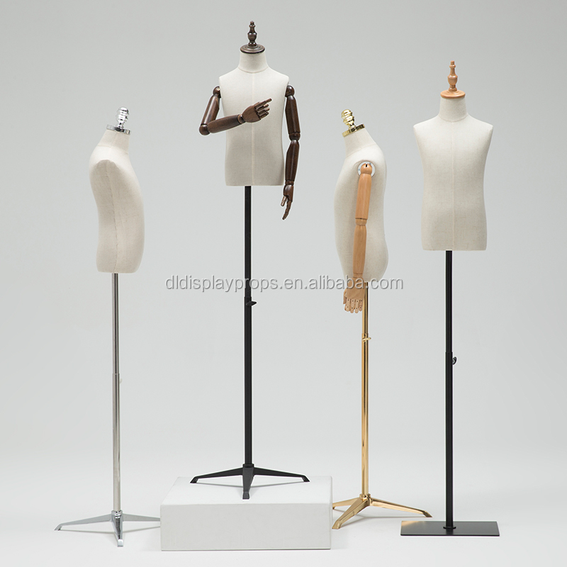 Half body fiberglass male formal dress display fabric upper body men suit mannequin with wooden arms