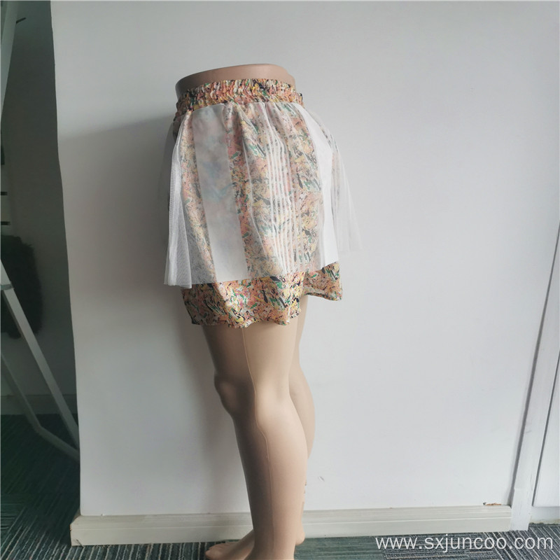 Colorful Girls Summer Polyester Floral Printed Fancy Skirts