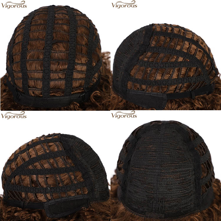 Vigorous 14 inches Afro Kinky Curly Wig With Bangs Synthetic Wig Short Brown Color Wigs for Black Women High Temperature Hair