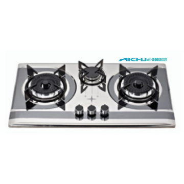 3 burner na itinayo sa hindi kinakalawang na brushed cooktop