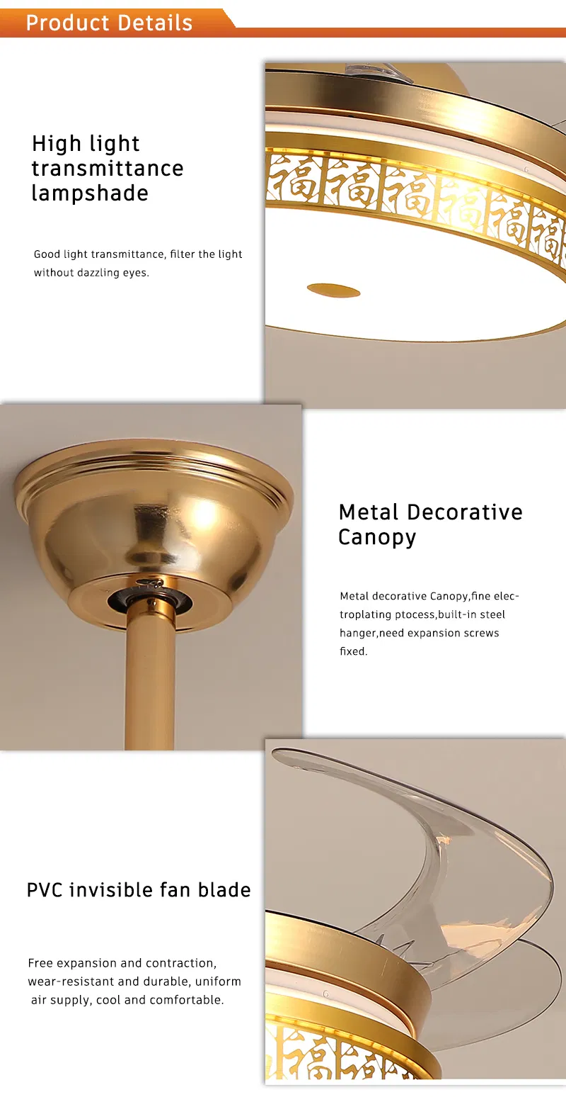 Retractable Blade Ceiling Fan with Remote Control and LED Light