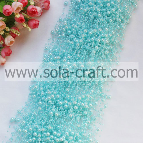 Light Blue 3+8MM Faux Pearl Trimming Beaded Garland For Decoration