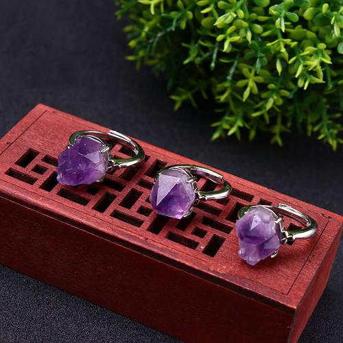 Natural amethyst ring raw ore simple personality adjustable metal meditation healing Yoga calm Worry Stone gift jewelry