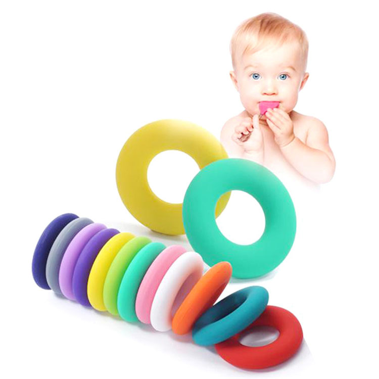 Bpa Free Custom Wholesale Food Grade Soft Baby Teething Toy Ring Teether Donut Silicone Beads