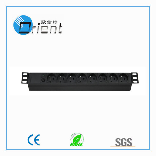 19 inch rack mount PDU French PDU socket with single controlled fuse device & power indicator (power distribution unit)