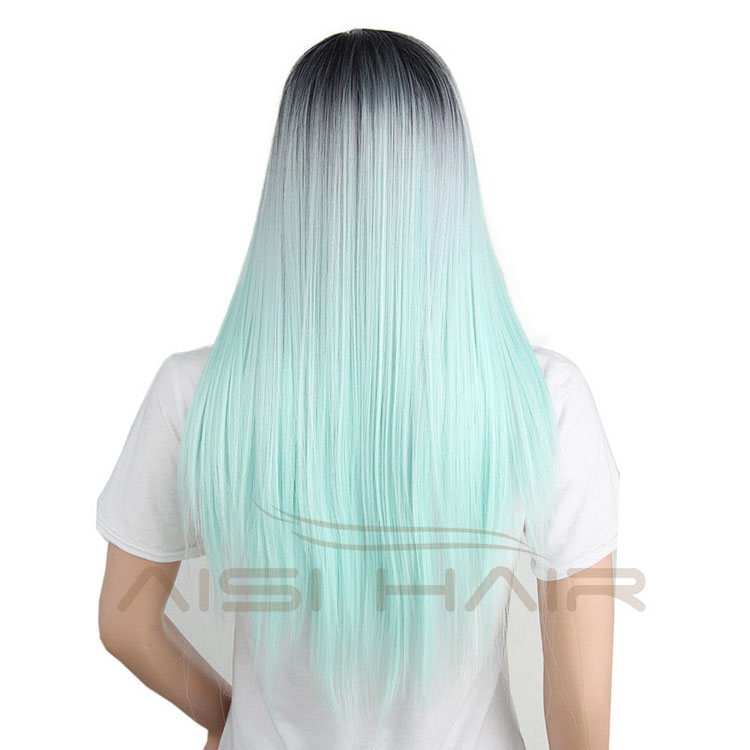 Aisi Hair Cosplay Long Straight Synthetic Wigs For Black Women Top Quality Ombre Green Color Wig Heat Resistant Fiber