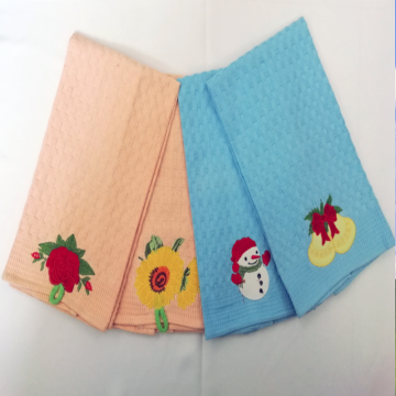 Waffle check kitchen towels with embroidery