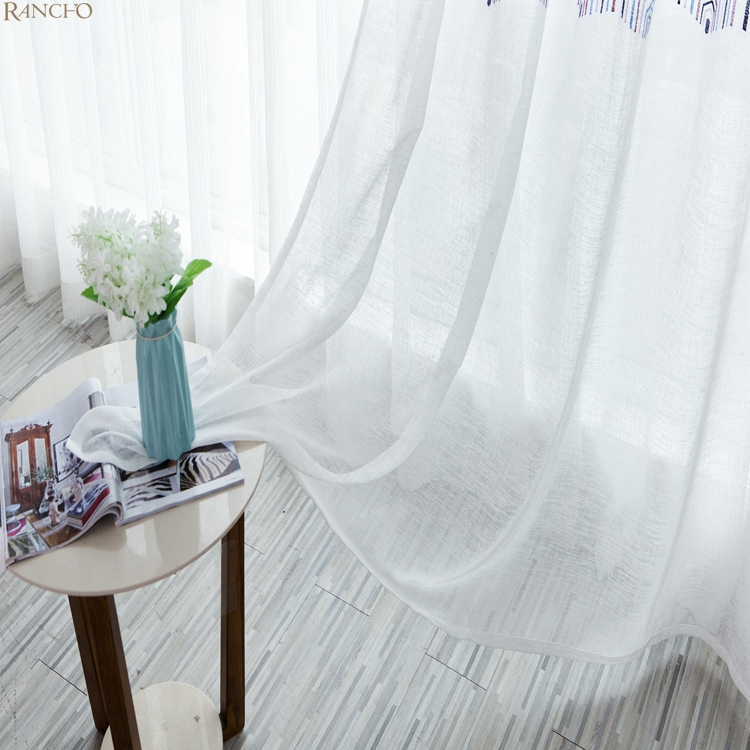 Wholesale fancy luxury embroidery sheer curtains ready made white sheer curtain for living room