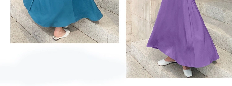 New Lapel Solid Color Women′ S Skirt Purple Long Chiffon Dress