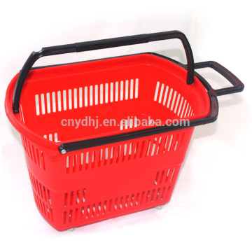Plastic shopping four wheel basket
