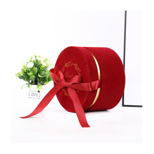 Caixa de presente de fita de veludo vermelho embalagem redonda personalizada
