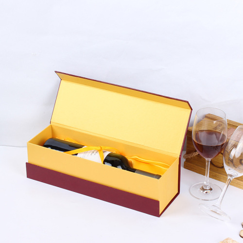 Una botella de vino de vinos Caja magnética roja personalizada