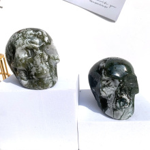 Factory Price Natural Stones: Hand Carved Reiki Moss Agate Crystal Skulls