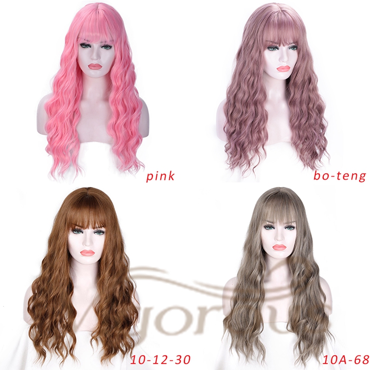 Vigorous Wholesale Price Long Body Wave With Bangs Yama Brown Cosplay 8 Colors In Stock For Black Women Synthetic Hair Wigs