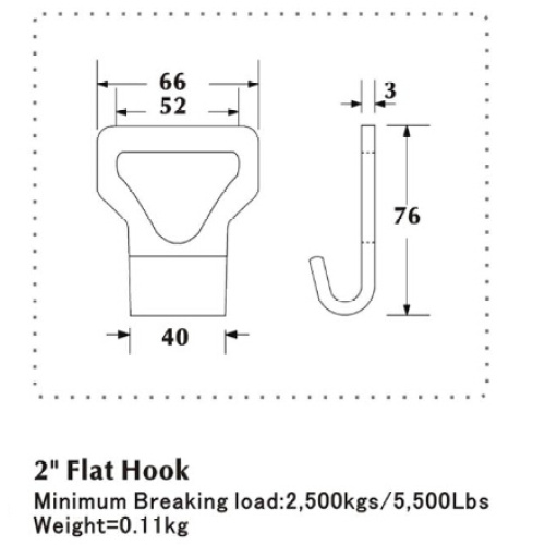 Flacher Haken mit 50 mm Breite und Delta-Loch