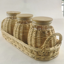 Wicker decorated glass jar with bamboo lid