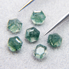 High Quality Natural Moss Agate Hexagon Faceted Cutting