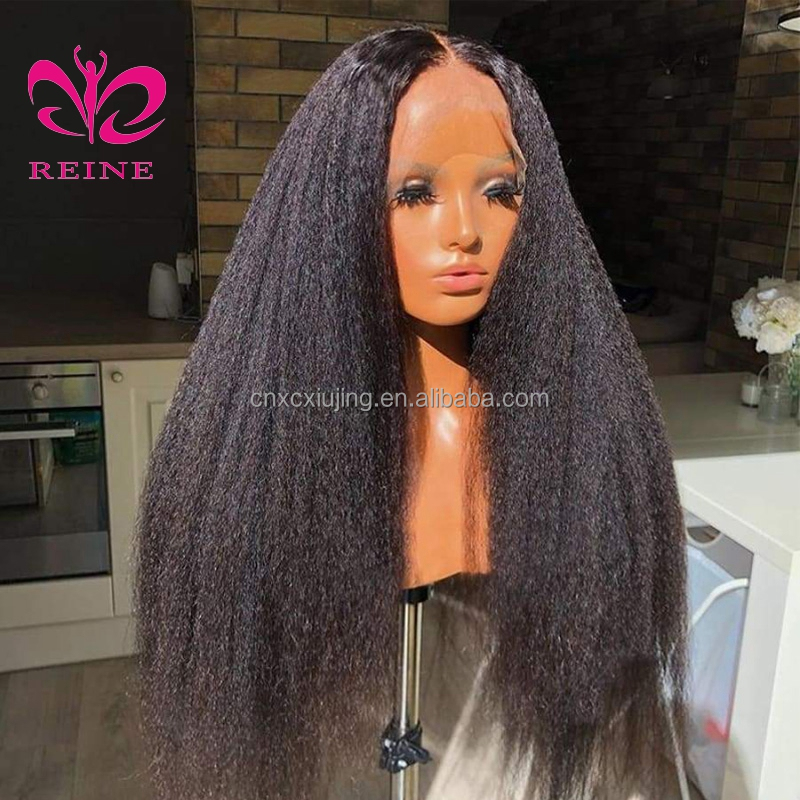 REINE Wholesale Vendors Brazilian Virgin Kinky Straight  Natural Hairline Glueless Remylace front human hair wig for black woman